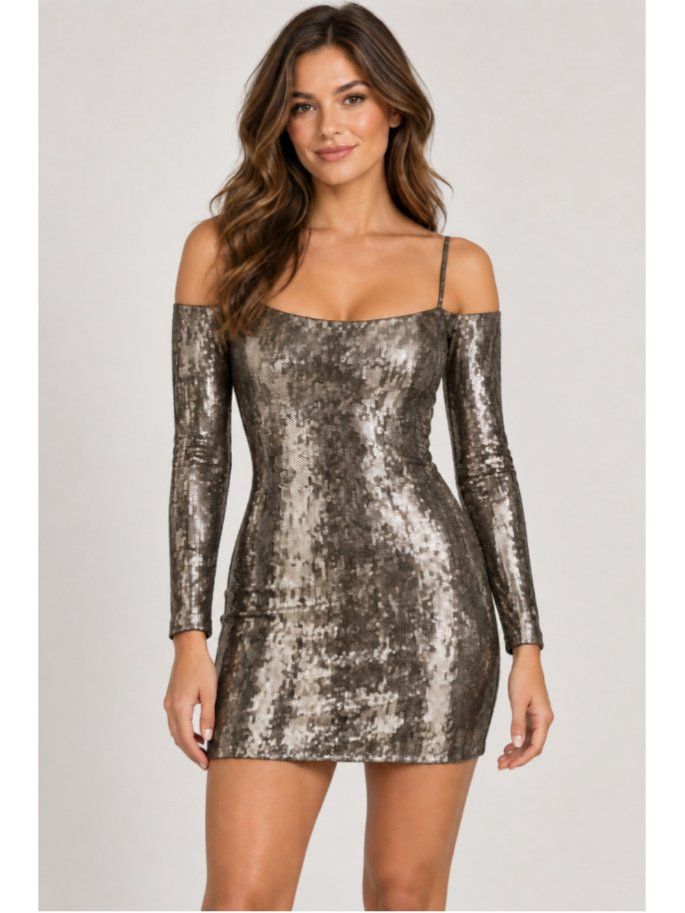 NWT Express Sequin Cold Shoulder Long Sleeve Bodycon Mini Dress Size S